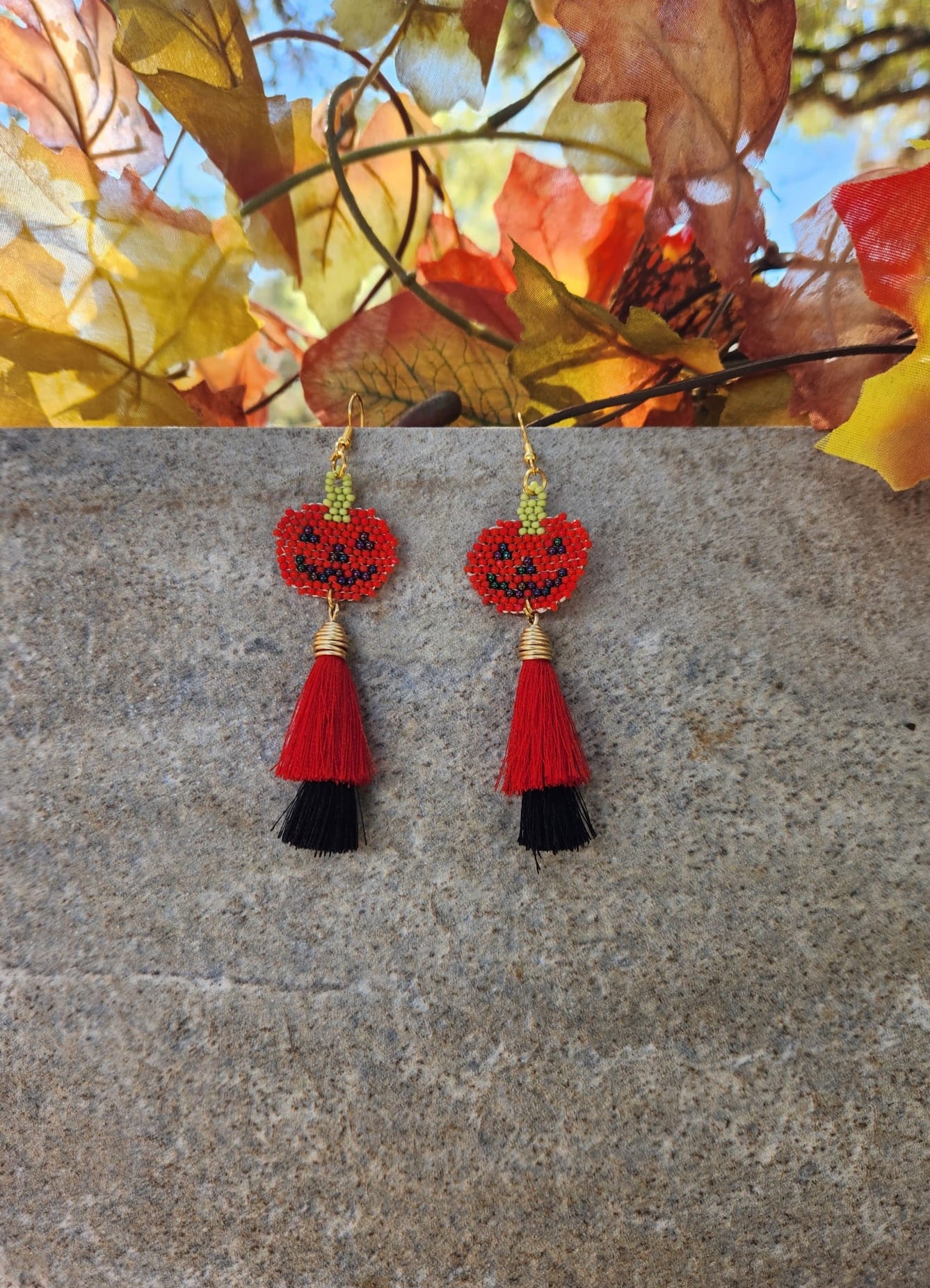 Halloween Chaquira Pumpkin Earrings/ Aretes de Calabacita