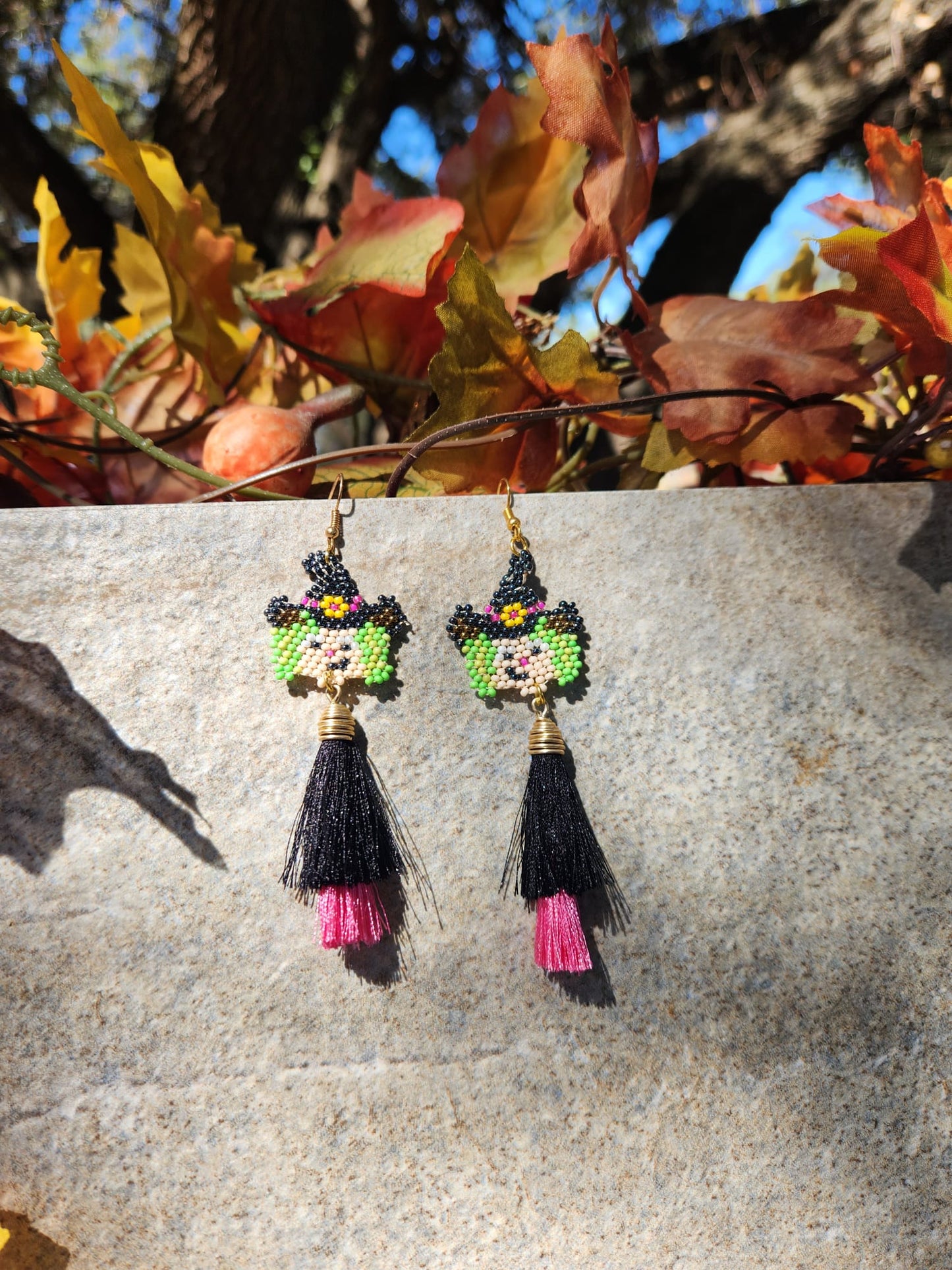 Halloween Chaquira Witch Earrings/ Aretes de Brujita