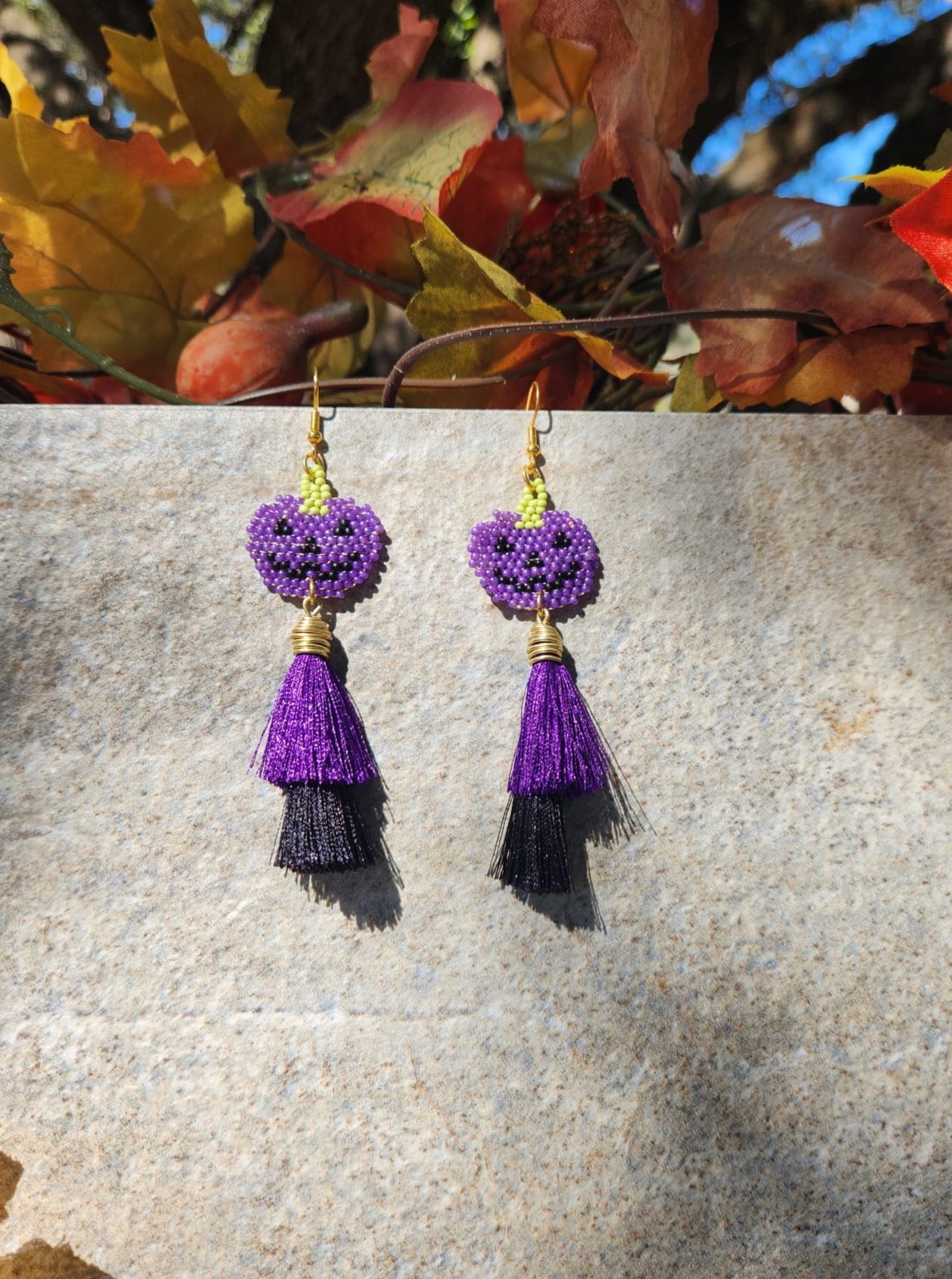 Halloween Chaquira Pumpkin Earrings/ Aretes de Calabacita